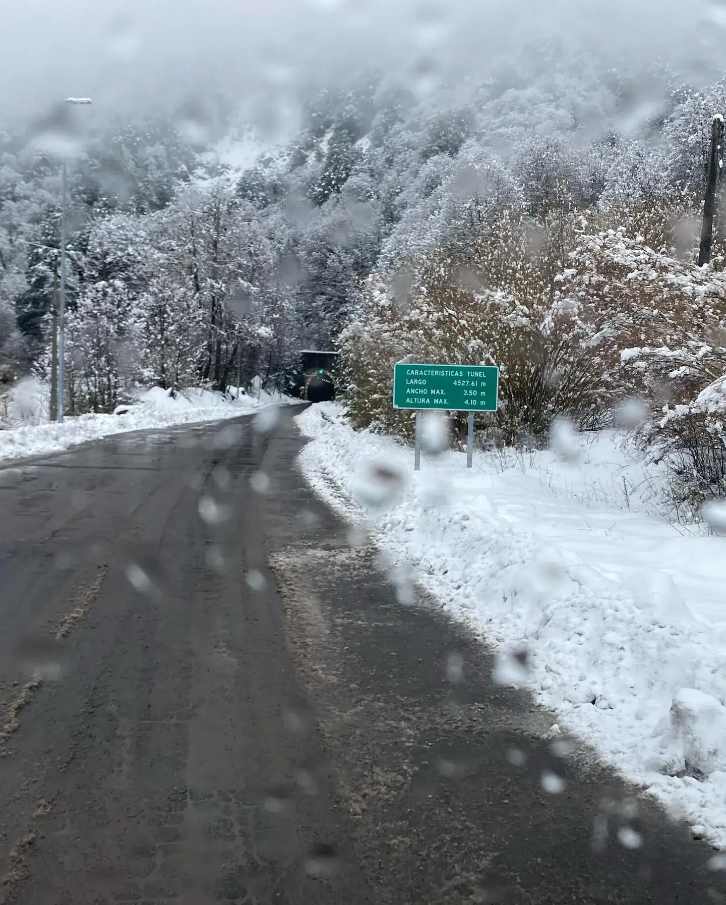 Ruta nevada con señalización